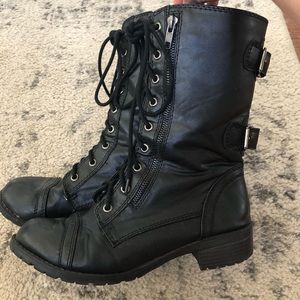 Soda lace up zipper buckle combat boots